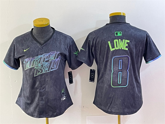 Women's Tampa Bay Rays #8 Brandon Lowe Charcoal 2024 City Connect Limited Stitched Baseball Jersey(Run Small)